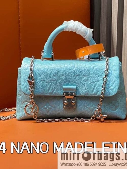 [Original order boutique] M12144 blue full leather embossed, chain bag handbag series, the new NANO MADELEINE handbag of the season