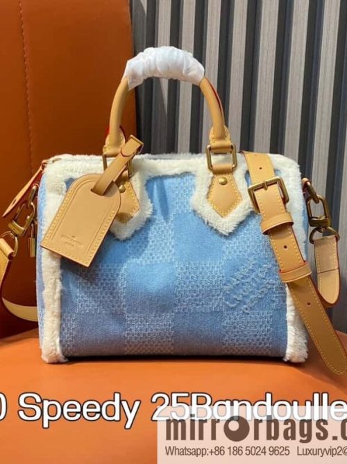 [Original order boutique] N40700 blue denim plush, pillow bag speedy series Speedy 25Bandoullere handbag