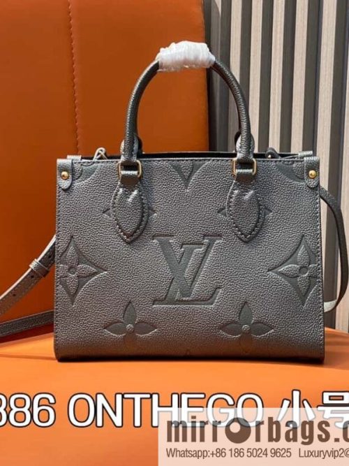 [Original single boutique] M12886 gun gray, full leather embossed square bag series ONTHEGO small handbag