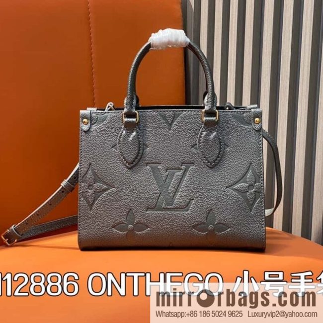 [Original single boutique] M12886 gun gray, full leather embossed square bag series ONTHEGO small handbag