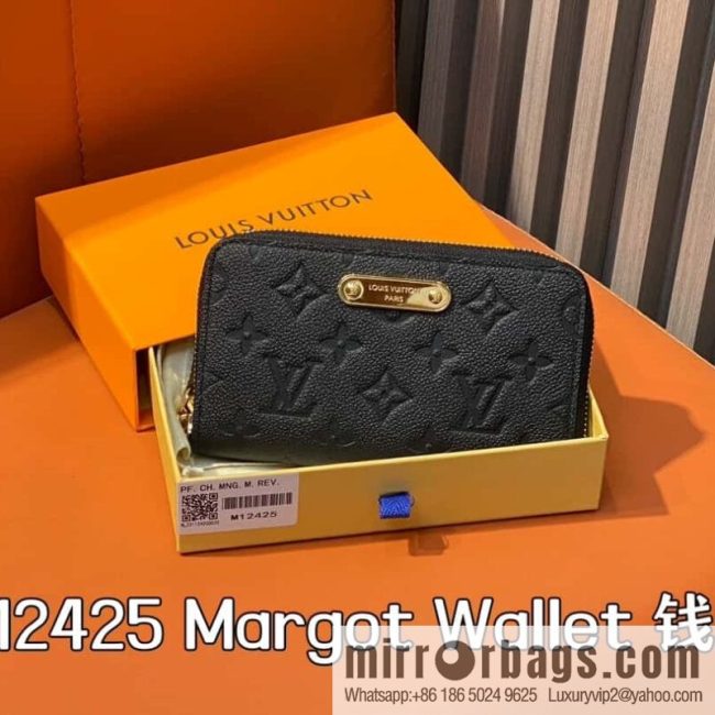 [Original single boutique] M12425 black, full leather embossed single zipper wallet series New Margot Wallet