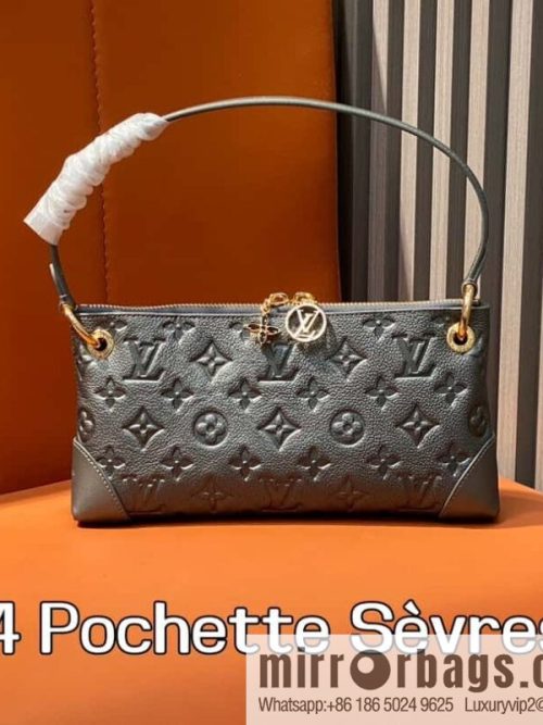 [Original order boutique] M12174 gun gray, full leather embossed armpit bag mahjong bag series Pochette Sèvres handbag