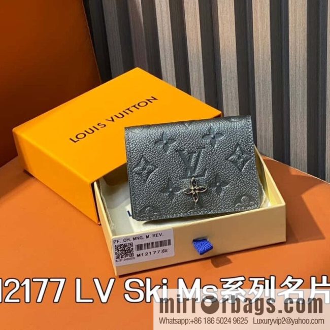 [Original order boutique] M12177 pearlescent gray full leather embossed, business card holder wallet series LV Ski Ms series business card holder