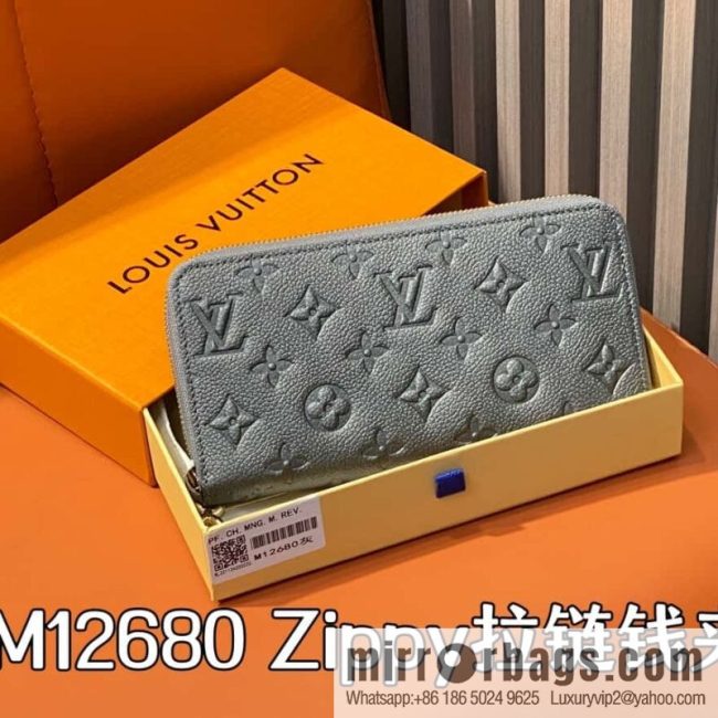 [Original order boutique] M12680 pearlescent gray full leather embossed, single zipper wallet series Zippy zipper wallet M60017