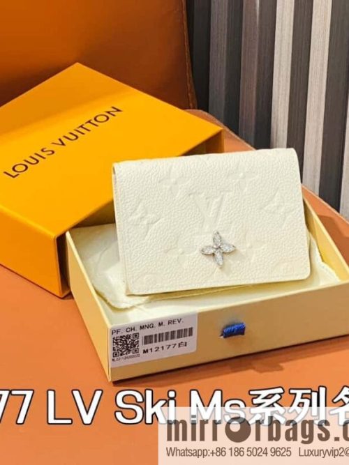 [Original order boutique] M12177 pearlescent white full leather embossed, business card holder wallet series LV Ski Ms series business card holder