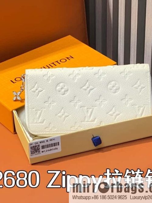 [Original order boutique] M12680 pearlescent white full leather embossed, single zipper wallet series Zippy zipper wallet