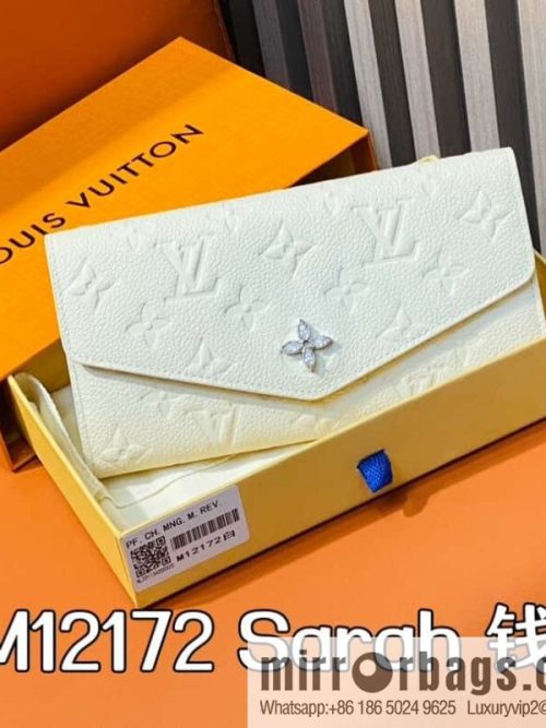 [Original order boutique] M12172 pearlescent white full leather embossed, flip wallet series Sarah wallet