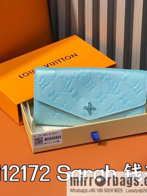 [Original order boutique] M12172 pearlescent blue full leather embossed, flip wallet series Sarah wallet