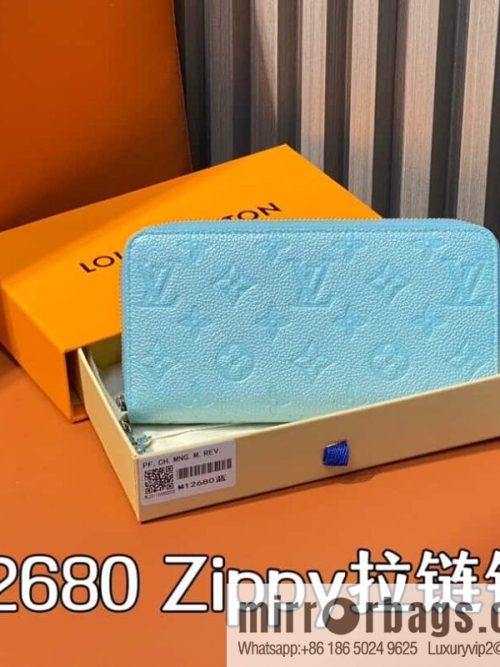 [Original single boutique] M12680 pearlescent blue full leather embossed, single zipper wallet series Zippy zipper wallet