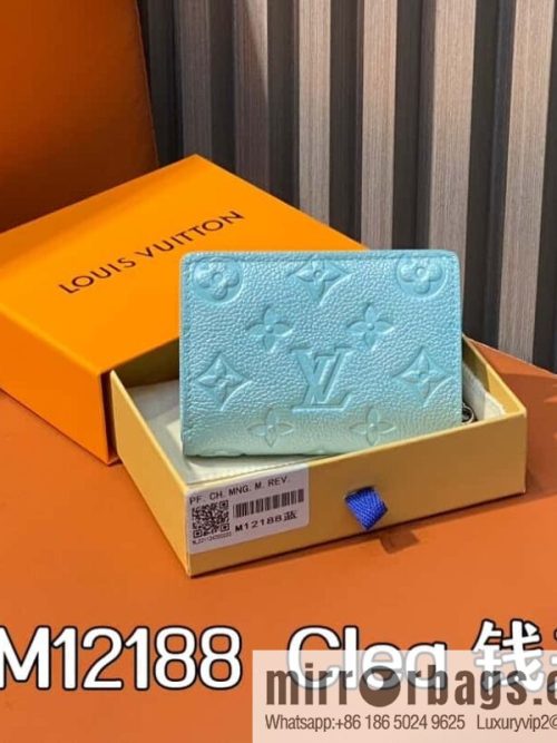 [Original order boutique] M12188 pearlescent blue, full leather embossed, full leather two-fold wallet series Clea wallet
