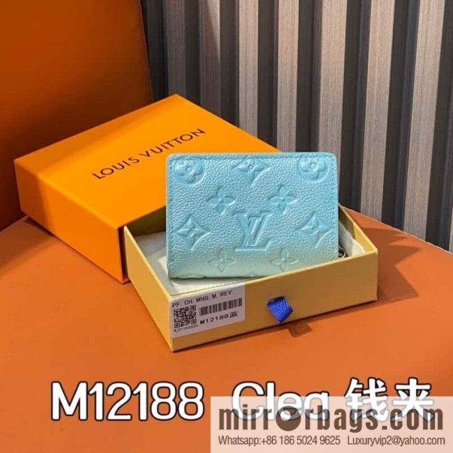 [Original order boutique] M12188 pearlescent blue, full leather embossed, full leather two-fold wallet series Clea wallet