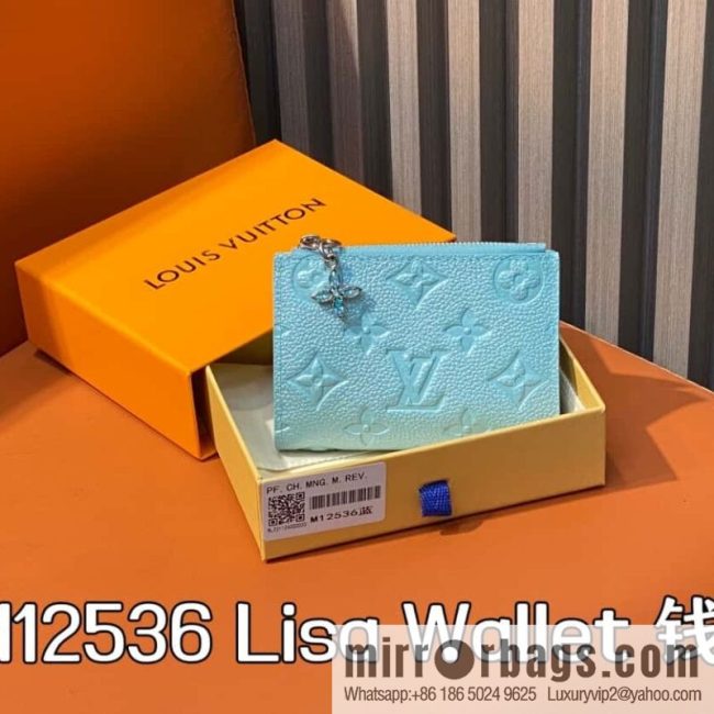 [Original order boutique] M12536 pearlescent blue, full leather embossed, two-fold wallet series Lisa Wallet wallet