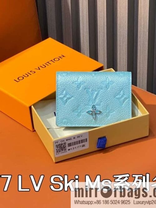 [Original order boutique] M12177 pearlescent blue, full leather embossed, business card holder wallet series LV Ski Ms series business card holder