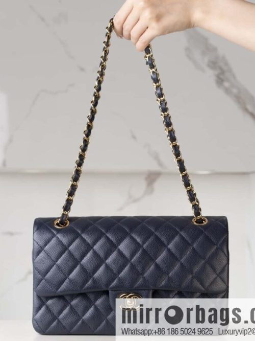 ℂ𝔽 𝗖𝗹𝗮𝘀𝘀𝗶𝗰 𝗙𝗹𝗮𝗽 | Original Litchi Pattern 🐂 Medium, Dark Blue A01112