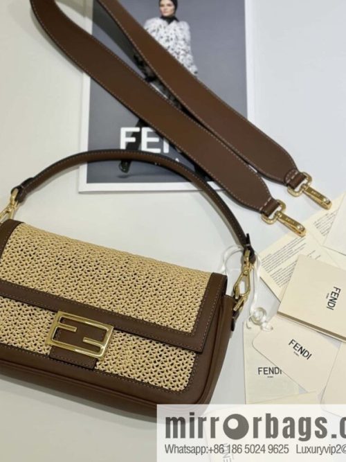 FENDI Baguette handwoven raffia handbag, model number: model number: 8666L red brown