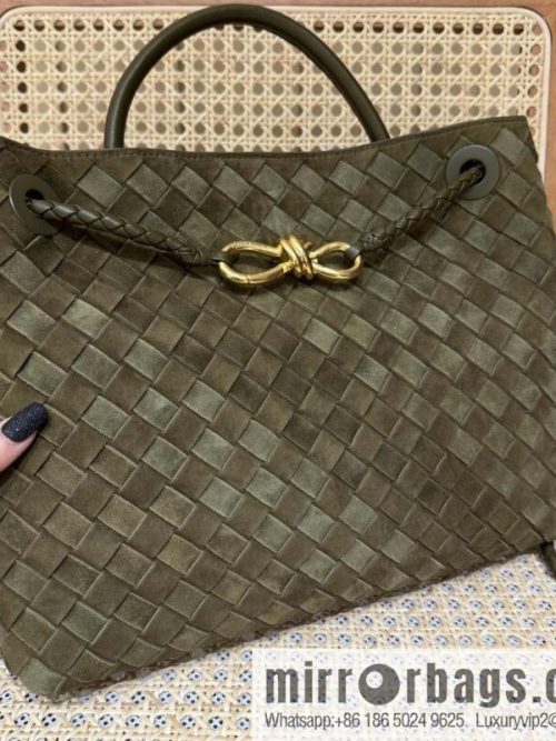 BV Medium Andiamo Handbag 766016 Suede Olive Oil Green