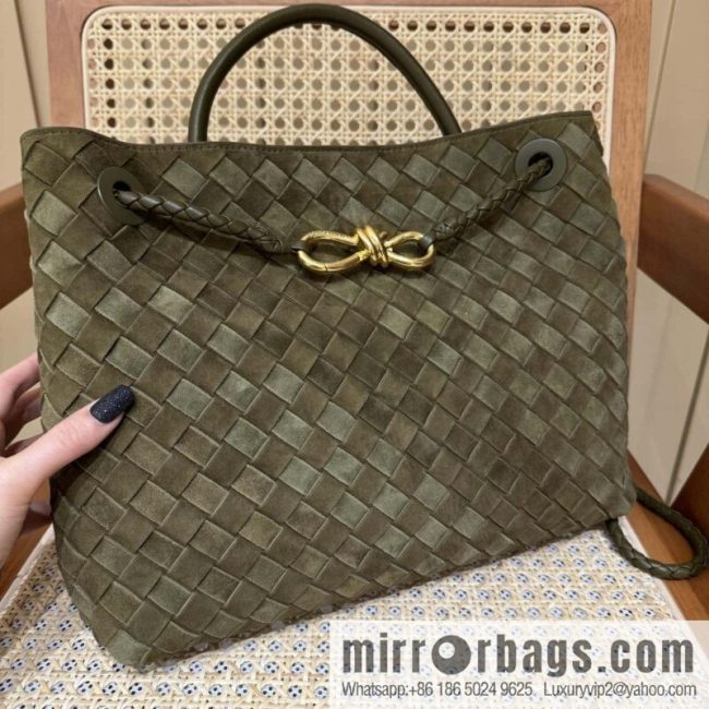 BV Medium Andiamo Handbag 766016 Suede Olive Oil Green