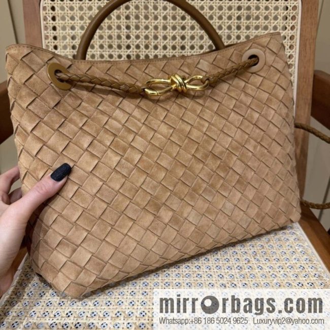 BV Medium Andiamond Handbag 766016 Suede Caramel