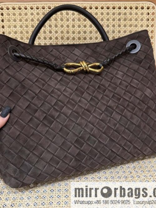 BV Medium Andiamo Tote Bag 766016 Suede Chocolate Brown