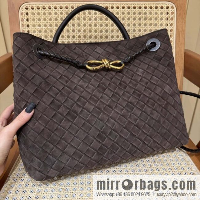 BV Medium Andiamo Tote Bag 766016 Suede Chocolate Brown