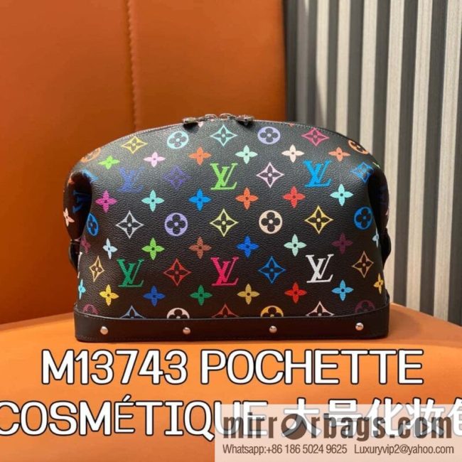 [Original single boutique] M13743 black color cosmetic bag series POCHETTE COSMÉTIQUE large cosmetic bag 2025 Murakami Takashi joint cooperation series (copy)