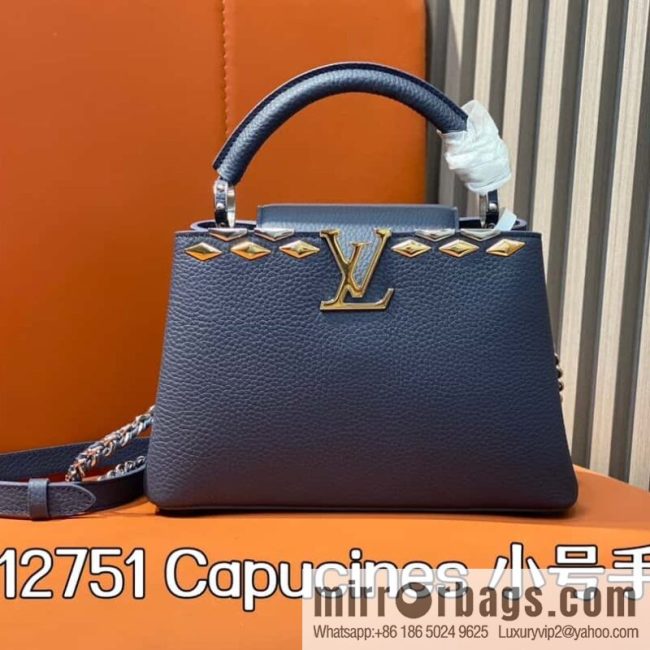 [Original order boutique] M12751 dark blue full leather rhombus model, full leather cap that English series, this Capucines small handbag