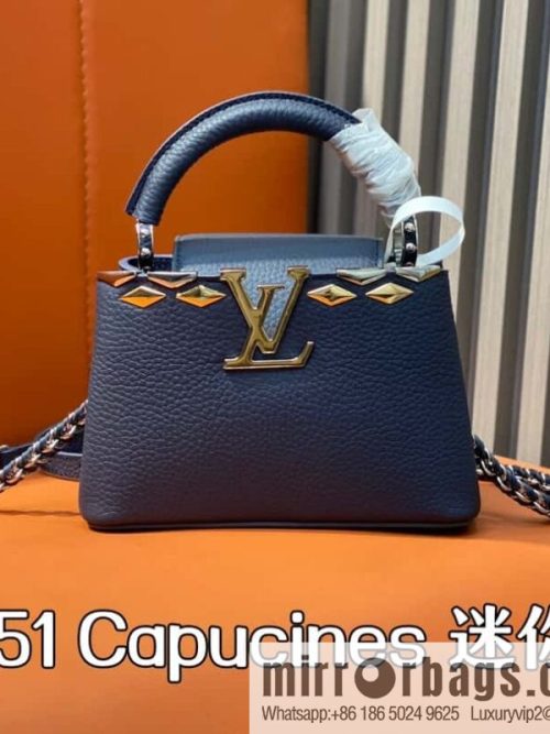 [Original order boutique] M12751 dark blue full leather rhombus model, full leather cap that English series, this Capucines mini handbag