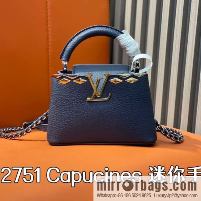 [Original order boutique] M12751 dark blue full leather rhombus model, full leather cap that English series, this Capucines mini handbag