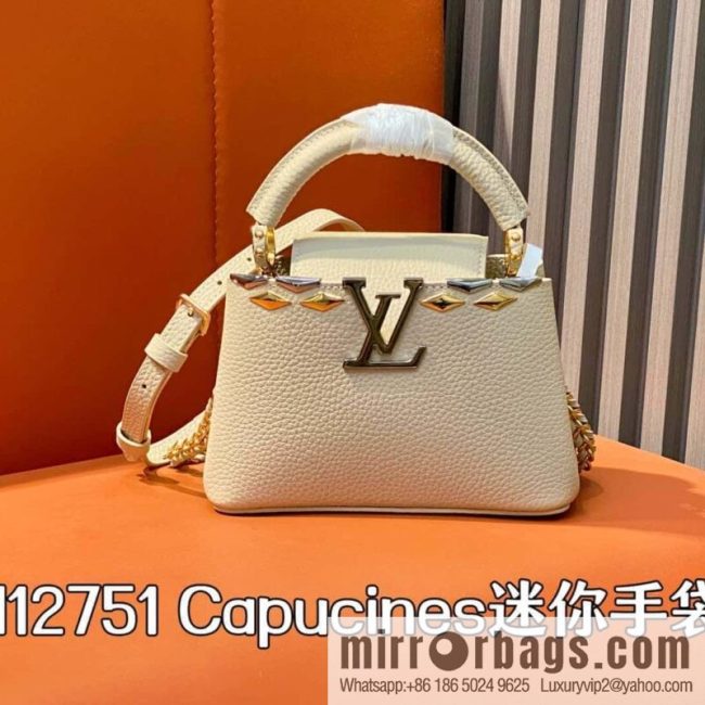 [Original order boutique] M12751 rice white full leather rhombus model, full leather cap that English series, this Capucines mini handbag