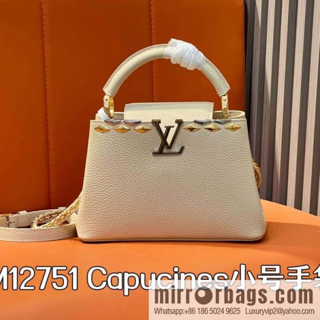 [Original order boutique] M12751 rice white full leather rhombus model, full leather cap that English series, this Capucines medium handbag