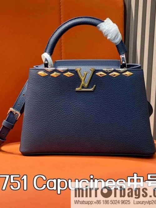 [Original order boutique] M12751 dark blue full leather rhombus, full leather cap Naxing series, this Capucines medium handbag