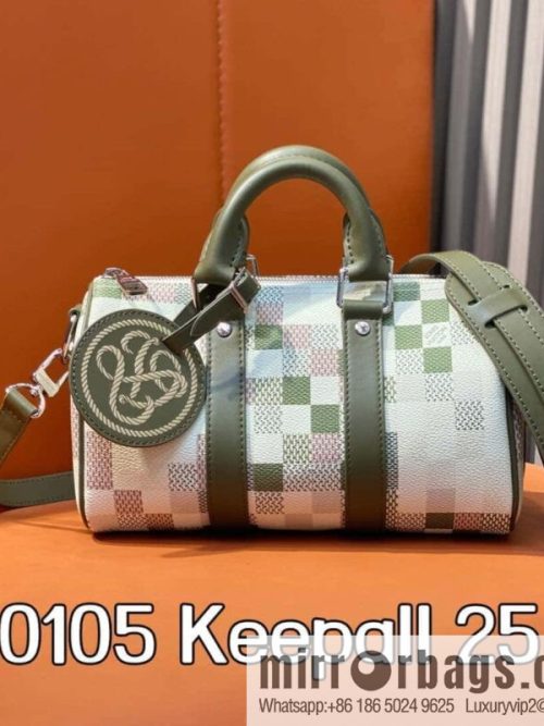 [Original single boutique] M00105 green gradual change grid, men\'s bag pillow bag speedy series, this Keepall 25 handbag
