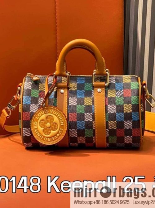 [Original single boutique] M00148 color gradual change grid, men\'s bag pillow bag speedy series, this Keepall 25 handbag