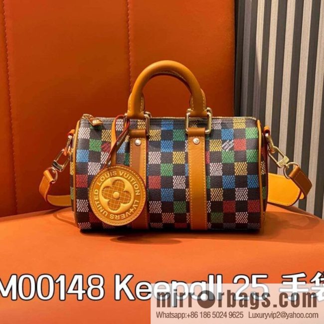 [Original single boutique] M00148 color gradual change grid, men\'s bag pillow bag speedy series, this Keepall 25 handbag