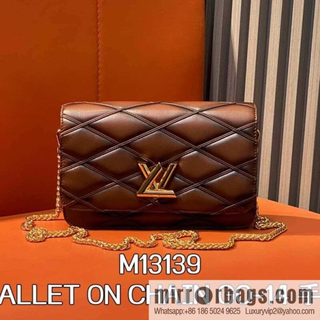 [Original order boutique] M13139 caramel color, full leather rhombus chain bag WALLET ON CHAIN GO-14 handbag
