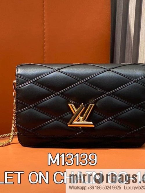 [Original order boutique] M13139 black, full leather rhombus chain bag WALLET ON CHAIN GO-14 handbag