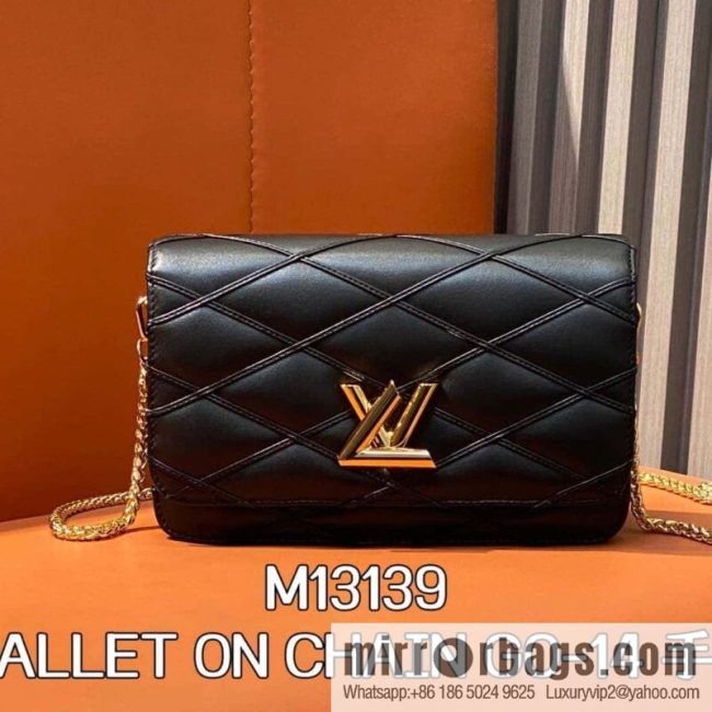 [Original order boutique] M13139 black, full leather rhombus chain bag WALLET ON CHAIN GO-14 handbag