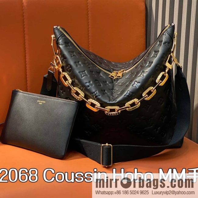 [Original order boutique] M12068 black, full leather chain bag Coussin Hobo MM handbag