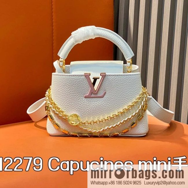 [Original order boutique] M12279 white full leather cap, this Capucines mini handbag