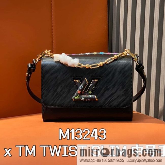 [Original order boutique] M13243 black color, black water ripple, the new LV x TM TWIST SLIM medium handbag of the season