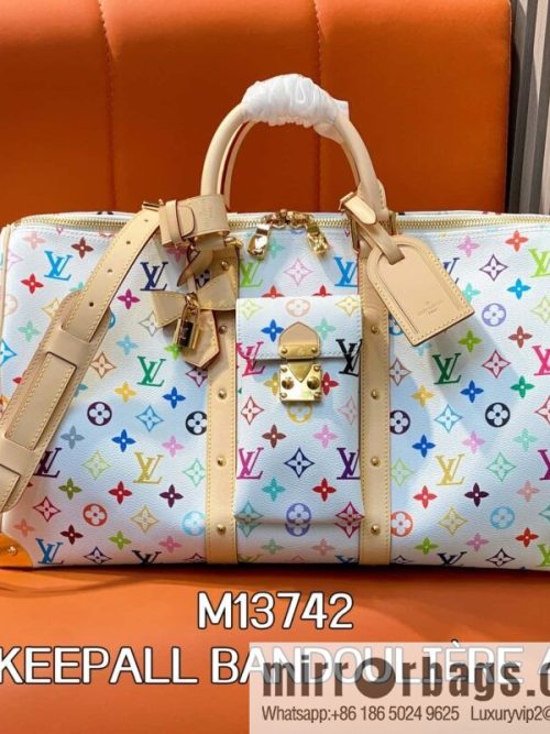[Original order boutique] M13742 white color, travel bag, the new LV x TM KEEPALL BANDOULIZRE 45 travel bag of the season