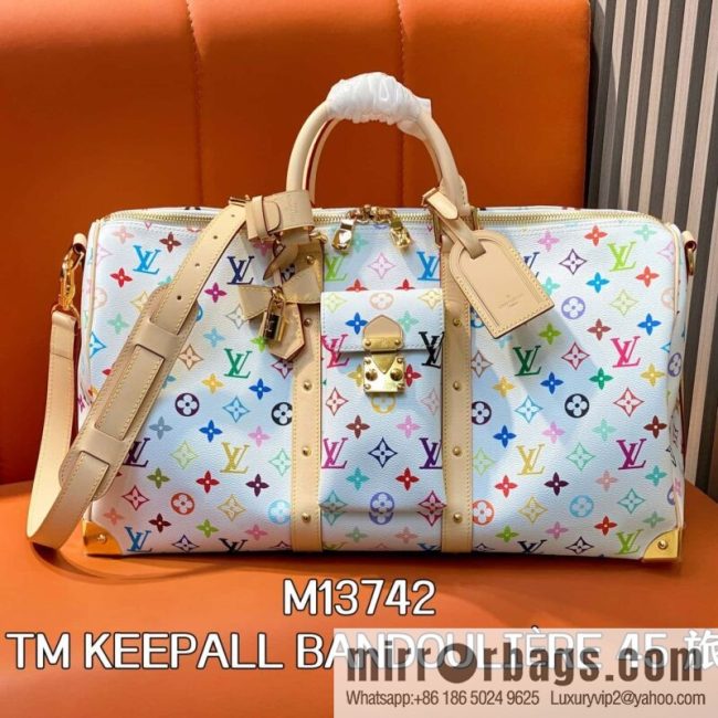 [Original order boutique] M13742 white color, travel bag, the new LV x TM KEEPALL BANDOULIZRE 45 travel bag of the season