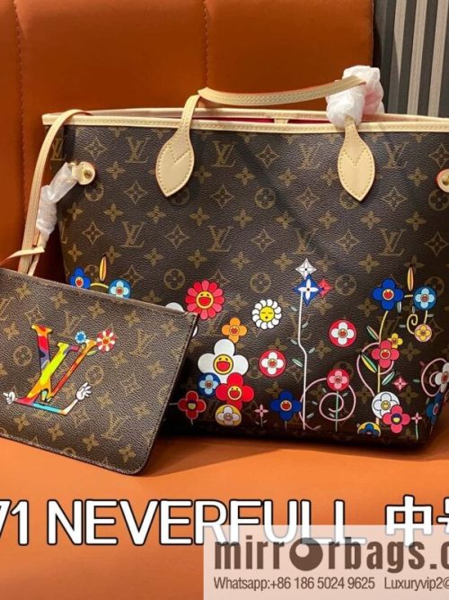 [Original order boutique] M13271 presbyopia, silk screen flower shopping bag NEVERFULL medium handbag