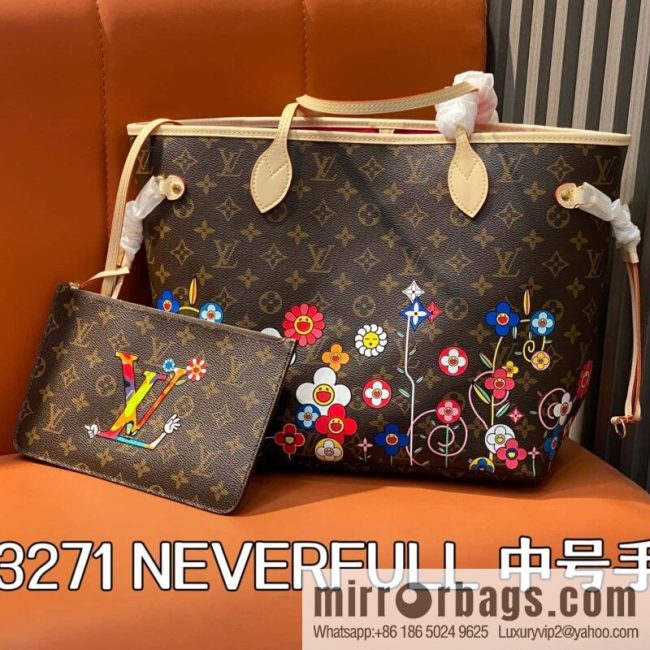[Original order boutique] M13271 presbyopia, silk screen flower shopping bag NEVERFULL medium handbag