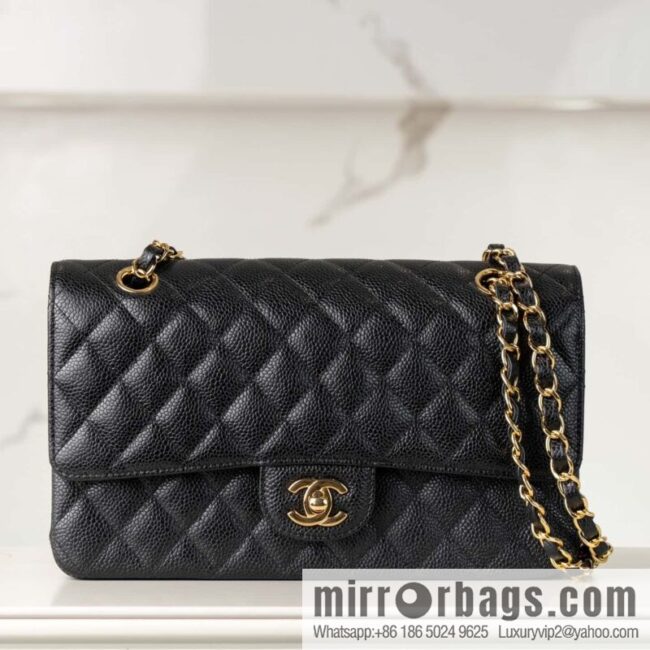 wsxc1740487610693_1-800x800sthybblu0wh85807_20250701215038.jpg ℂ𝔽 𝗖𝗹𝗮𝘀𝘀𝗶𝗰 𝗙𝗹𝗮𝗽 | Original Litchi Pattern 🐂 Medium, Black Gold 🖤 A01112