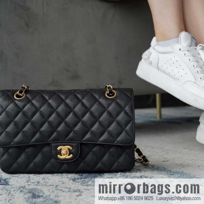 Classic Flap, black gold, large ball pattern 〰️ A01112
