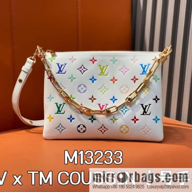 [Original order boutique] M13233 white color, full leather chain bag LV x TM COUSSIN small handbag, white/three color (Takashi Murakami)