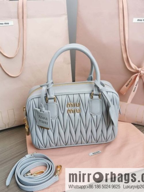 5BB124: MiuMiu\'s new too pretty bowling handbag, blue Arcadie Matelassé soft sheepskin handbag