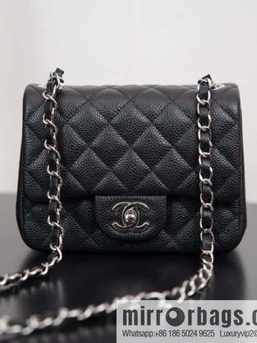 ℂ𝔽 𝗖𝗹𝗮𝘀𝘀𝗶𝗰 𝗙𝗹𝗮𝗽 | genuine leather lychee pattern, Fatty Fang, black silver 🖤 A01115