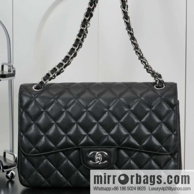 wsxc1740947641948_0-800x800bmewhvsqeer84361_20250701210713.jpg ℂ𝔽 𝗖𝗹𝗮𝘀𝘀𝗶𝗰 𝗙𝗹𝗮𝗽 𝐉𝐮𝐦𝐛𝐨 | genuine leather, caviar, black silver 🖤 A58600